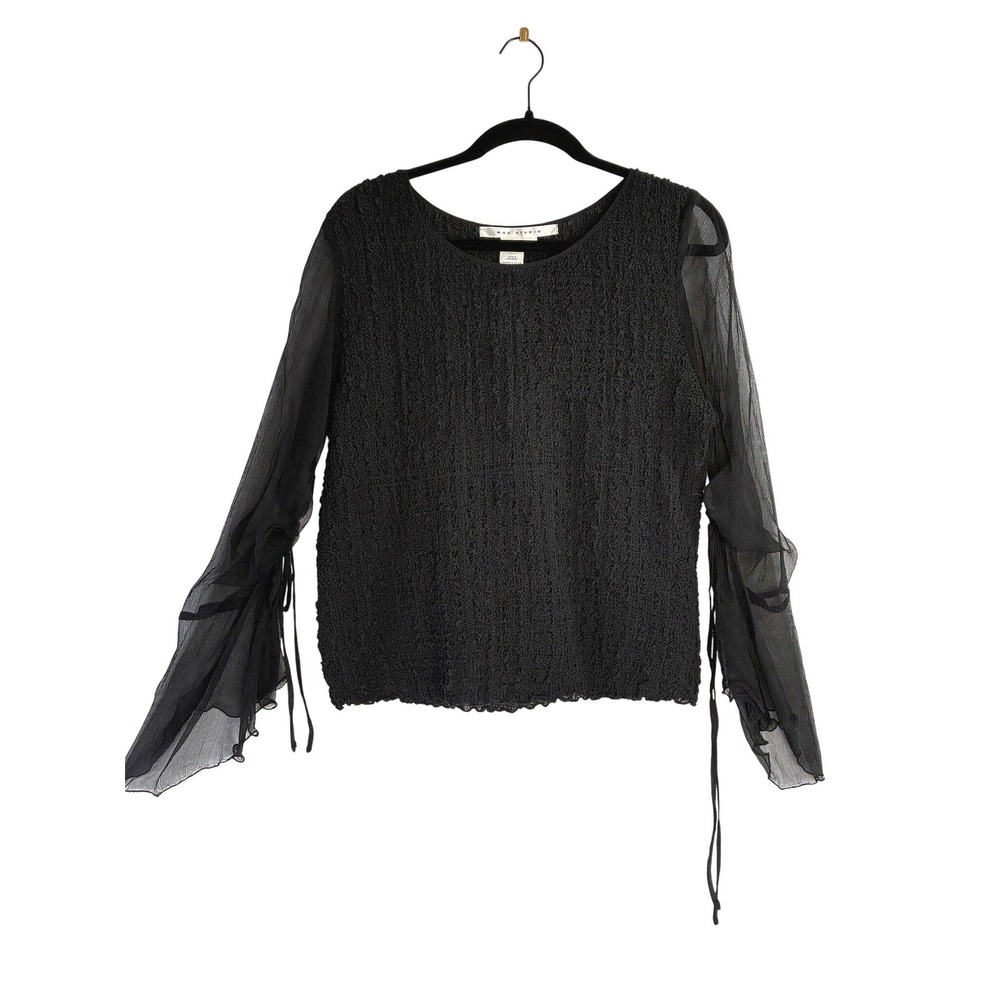 NWT Y2k SILK Max Studio Black Sheer Going out Smocked Top VTG Silk Chiffon